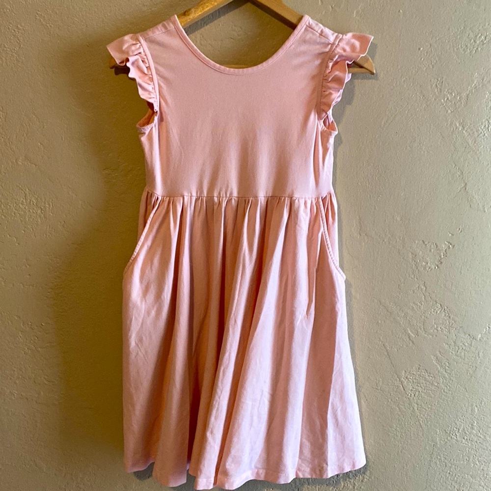 Hanna Andersson Cotton Pink Ruffle Cap Sleeve Tank Dress w Pockets  Size US 10